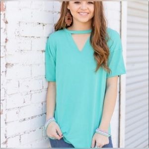 Crazy Train Turquoise Textline V-Neck